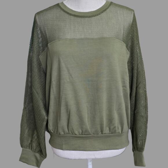 Lumiere Green Net Long Sleeve Top Sz Medium - Picture 1 of 7